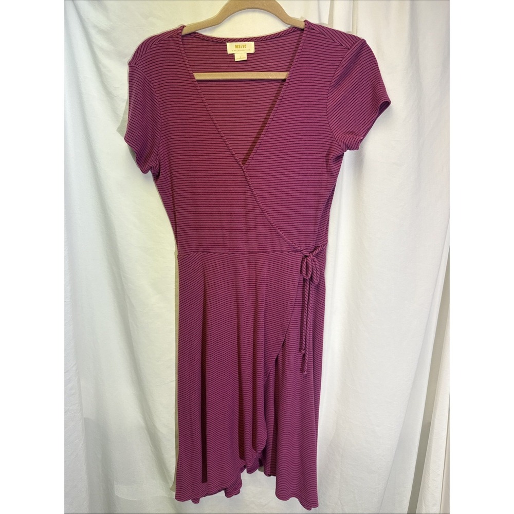 Maeve Anthropologie Dress Womens Small Pink Stripe Wrap Short Sleeve Knee Length
